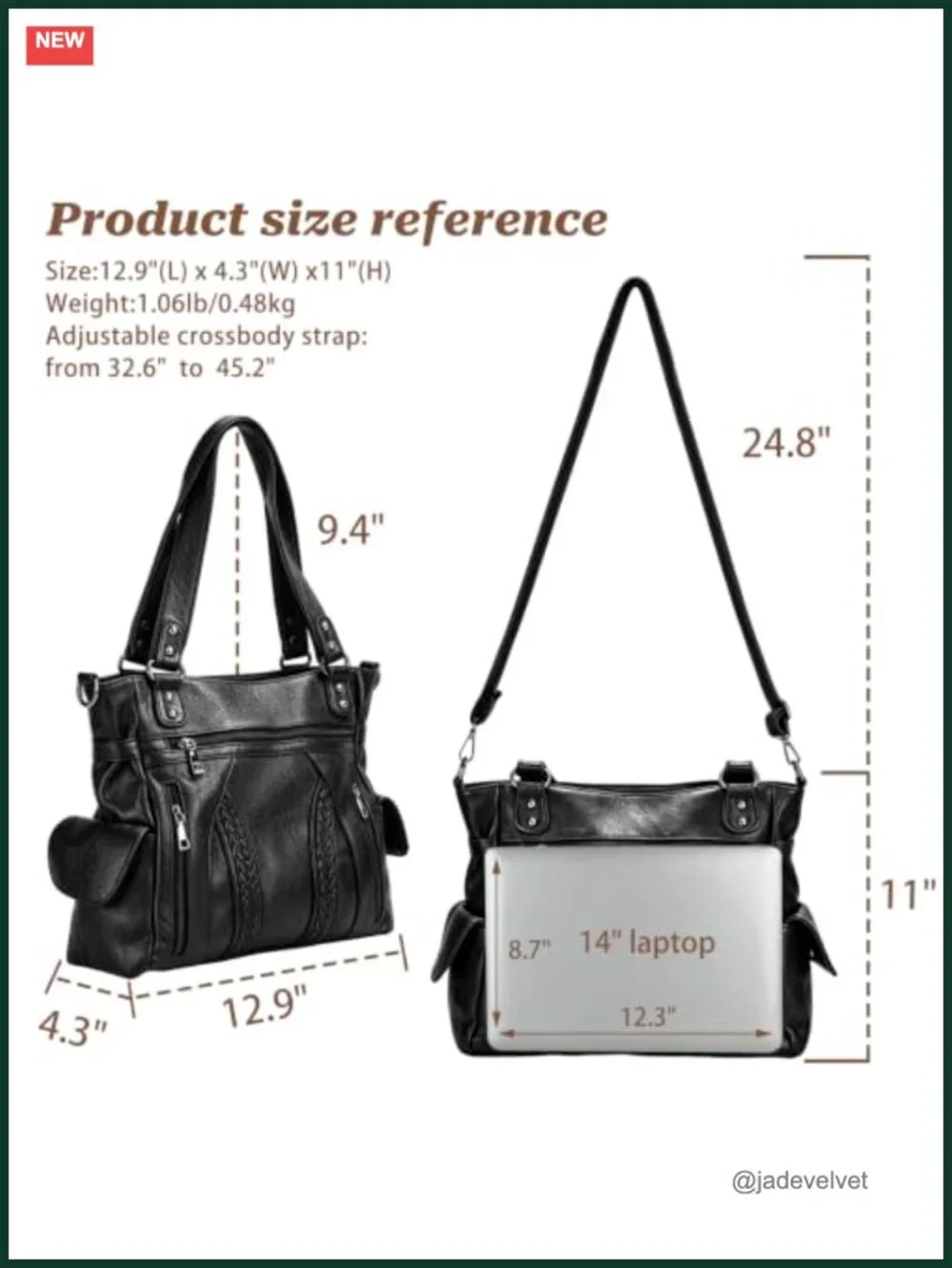 Vegan Leather Hobo Bag Women Shoulder Tote Crossbody Purse with Detachable